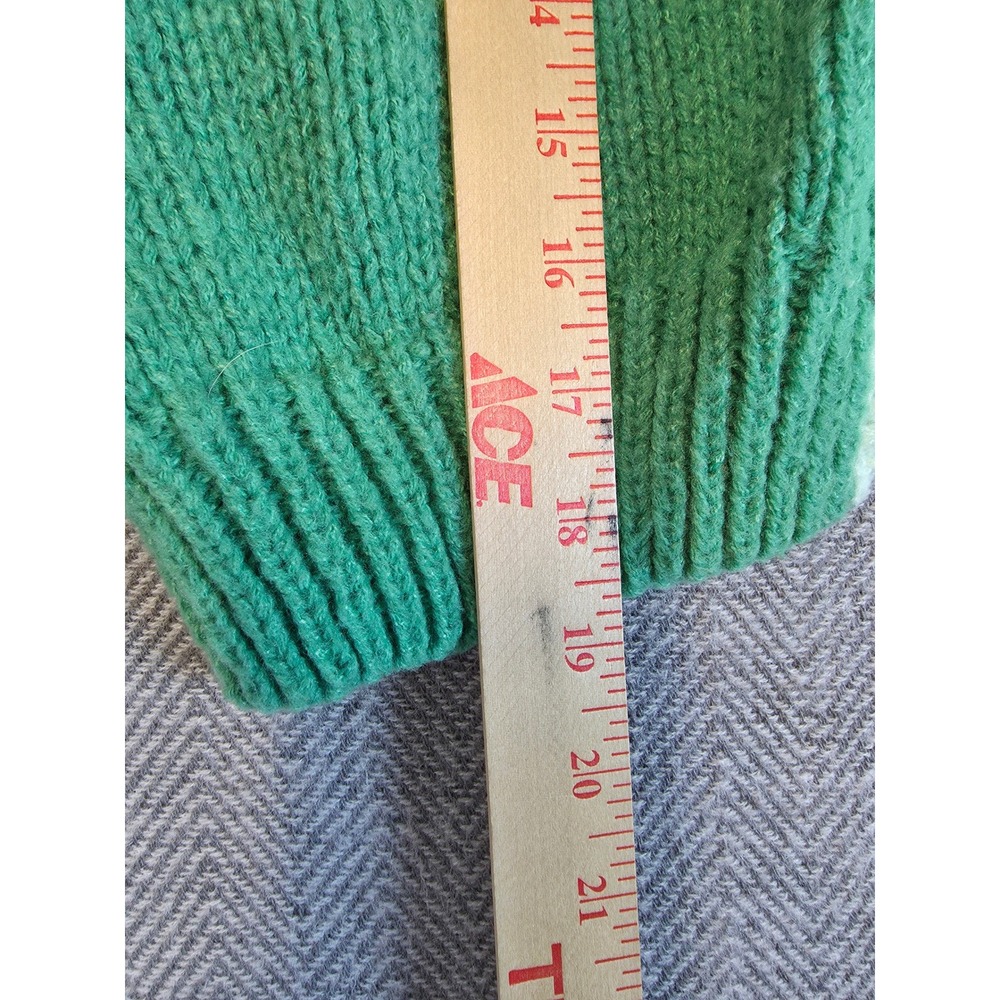 SHEIN Womens Green Colorblock Chunky Knit Cardigan Balloon Sleeve Sweater Size M - Picture 4 of 10